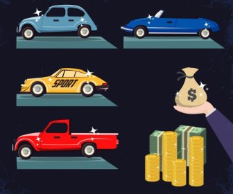 ícones De Dinheiro De Carros De Luxo Riqueza Projeto De Elementos