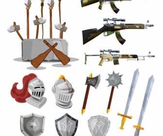 Weapon Icons Ancient Medieval Contemporary Ages Sketch