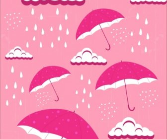 Weather Backdrop Rain Cloud Umbrella Icons Pink Decor