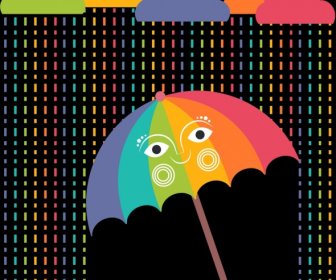 Weather Background Colorful Cloud Rain Drops Umbrella Icons