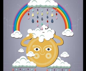 Wetter Hintergrund Regenbogenfarbenen Stilisierte Sonne Wolke Symbole