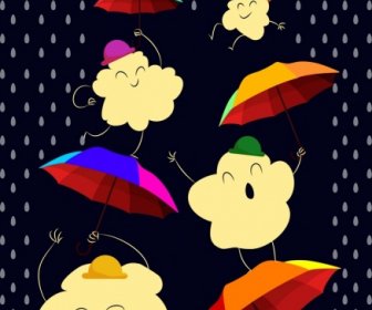 Weather Background Colorful Umbrella Stylized Cloud Rain Icons