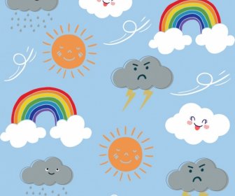 Weather Background Cute Stylized Icons Decor