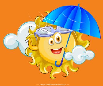 날씨 배경 이상한 양식화 된 태양 아이콘 만화 캐릭터