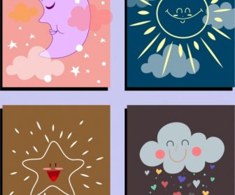 Weather Background Sets Moon Solar Star Cloud Icons