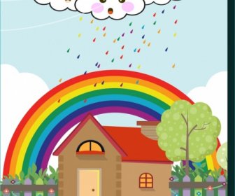 Weather Background Stylized Cloud Colorful Rainbow Decoration