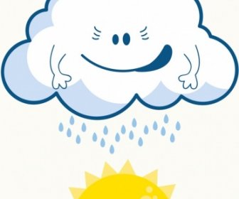 날씨 배경 양식에 일치시키는 구름 태양 아이콘 재미있는 디자인