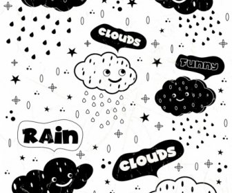 Weather Background Stylized Clouds Icons Black White Design