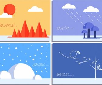 Weather Background Templates Sunny Rainy Snowy Windy Icons