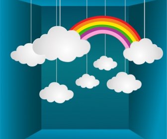 Weather Background 3d Layout Colorful Rainbow Cloud Icons