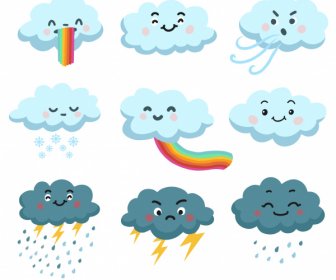 Weather Clouds Icons Cute Stylized Cartoon Sketch