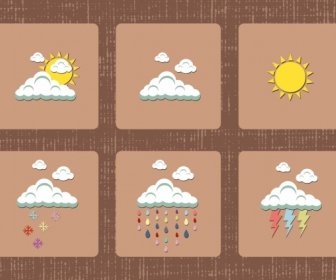 날씨 디자인 요소 구름 태양 비 조명 아이콘