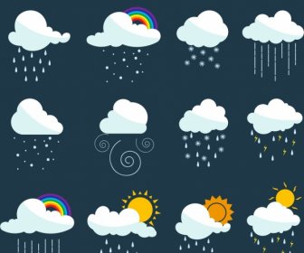 الطقس عناصر التصميم الغيوم والشمس مطر ثلج الايقونات