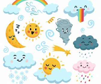 Weather Design Elements Cute Stylized Cartoon Design