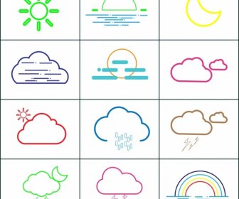 Weather Design Elements Outline Various Colored Symbols Decoration