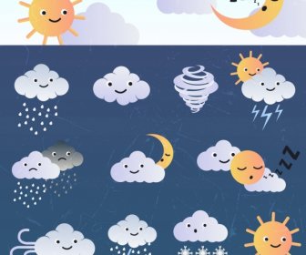 Weather Design Elements Stylized Cloud Sun Moon Icons