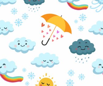 Weather Elements Pattern Bright Colorful Stylized Design