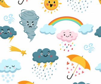 Weather Elements Pattern Cute Stylized Design