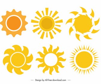 Weather Elements Sun Shapes Sketch Yellow Flat Shapes