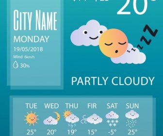Weather Forecast Background Cute Stylized Icons Decor