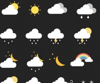 Wettervorhersage-Design-Elemente Klassischer Farbige Flache Symbole