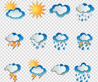 ícones Do Tempo Nuvem Símbolos De Chuva Sol Neve Trovão