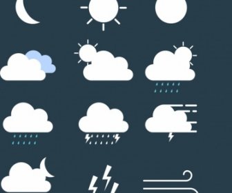 Weather Icons Collection White Flat Design