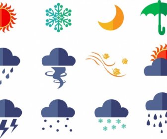 Weather Icons Design Elements Various Flat Colored Style
