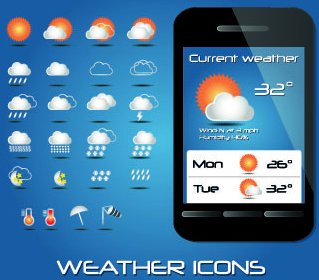 Cuaca Ikon Aplikasi Mobile Vektor