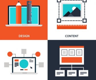 Web Design Elementos Ilustração Com Vários Símbolos