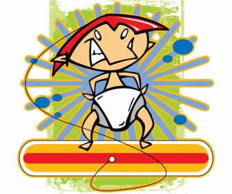 Web Sörfçü Simgesi Komik Dinamik çizgi Film Karakter Eskiz