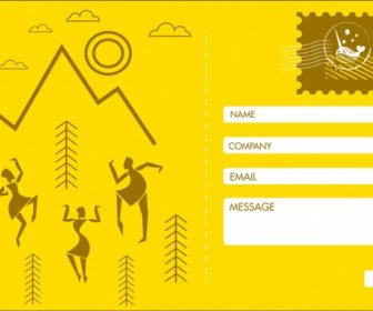 Webpage Postcard Template Tribal Human Icon Yellow Decoration