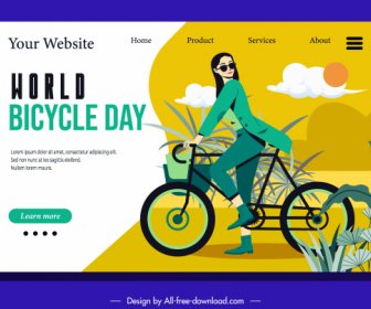 Webpage Template Bicycle Lifestyle Sketch Cartoon Design