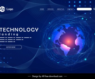 Templat Halaman Web Sketsa Dunia Tema Teknologi Gelap