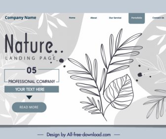 ウェブページテンプレート手描きの葉の装飾