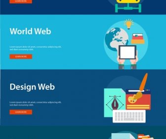 Website Development Elements Concepts Isolated With Web Banners