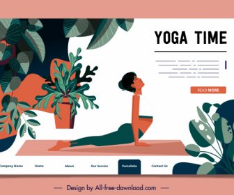 Template Situs Web Tema Yoga Sketsa Dekorasi Datar Klasik
