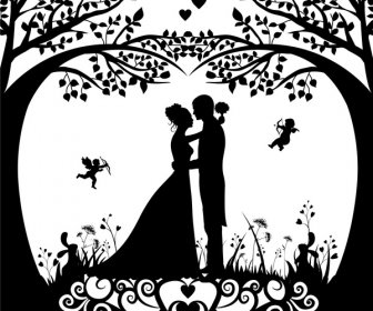 Pernikahan Latar Belakang Template Dengan Desain Gaya Silhouette