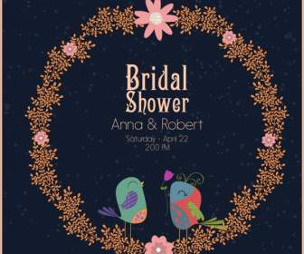 Свадьба Дизайн баннера шаблон венок птиц иконы мультфильм