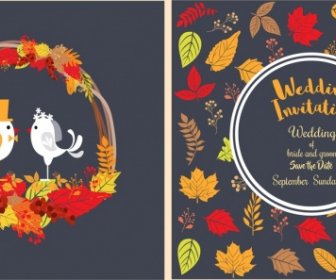 Wedding Card Background Autumn Icons Colorful Ornament