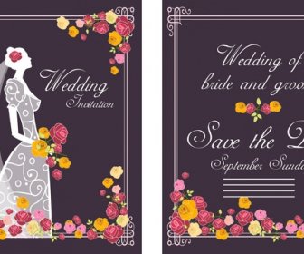 تصميم حفل زفاف بطاقة العروس الزهور على خلفية داكنة