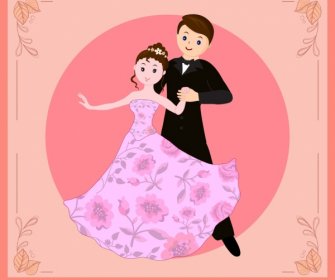 Wedding Card Cover Dancing Style Human Icons Decoration