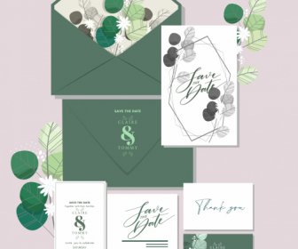Wedding Card Decor Elements Retro Elegant Handdrawn Leaves