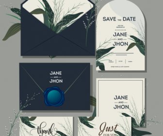 Wedding Card Decor Templates Elegant Botanical Plants Design