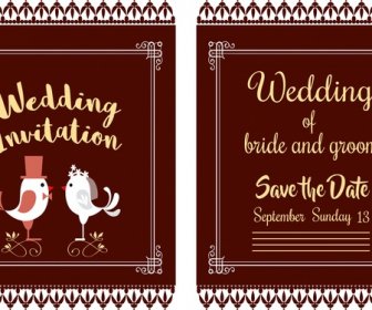 Wedding Card Design Classical Style With Birds Couple