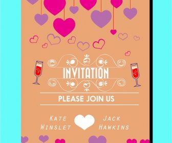 Wedding Card Design Classical Style With Colorful Hearts