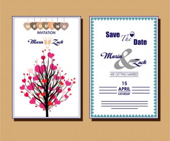 Wedding Card Design Hearts Tree And White Background