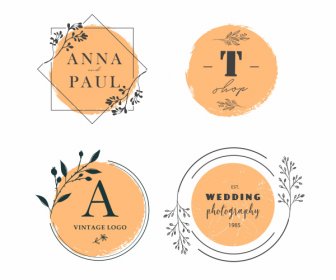 Wedding Card Logo Templates Elegant Retro Handdrawn Plants