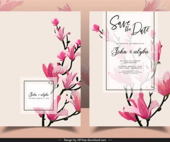 Modèle De Carte De Mariage Fleurissant Des Flores Décor Rétro Design