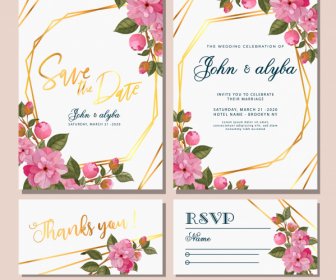 Wedding Card Template Blooming Flowers Decor
